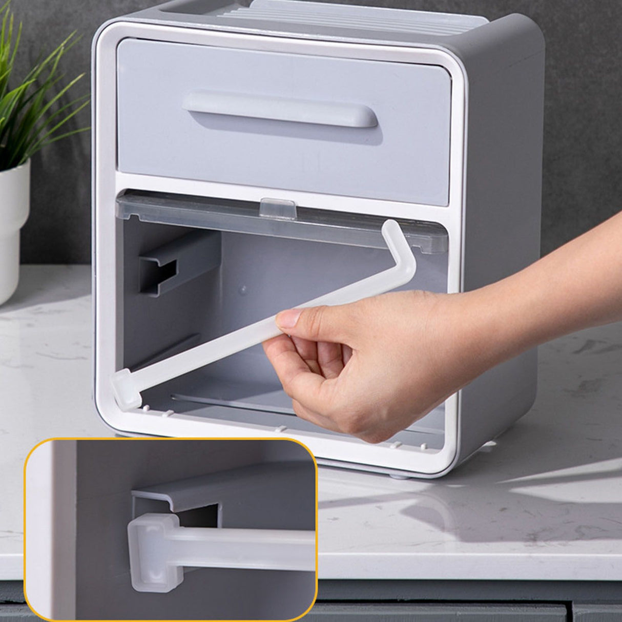 Toilet Paper Holder Wall Mount Waterproof Storage Box PP with Drawer for Bathroom Grey