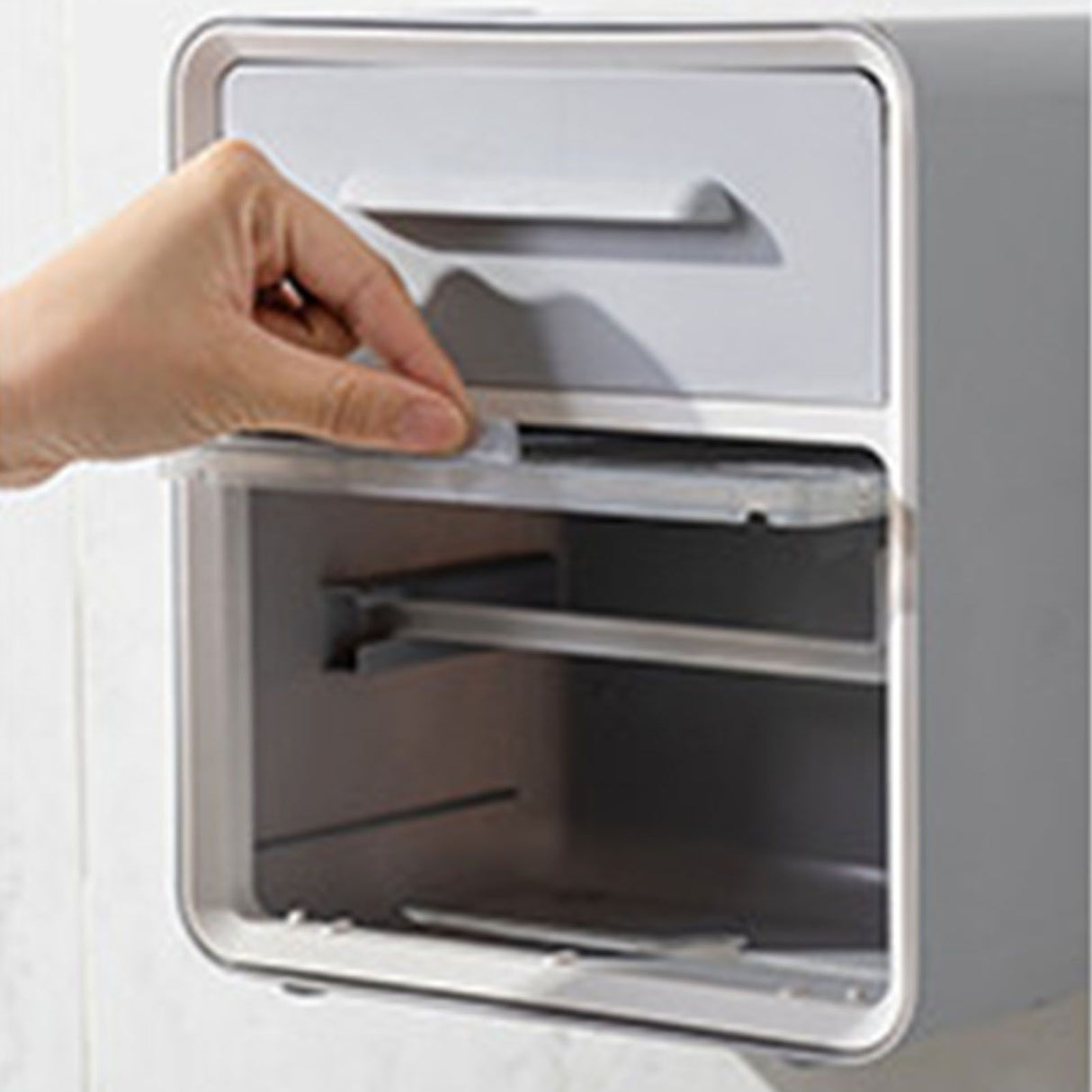 Toilet Paper Holder Wall Mount Waterproof Storage Box PP with Drawer for Bathroom Grey