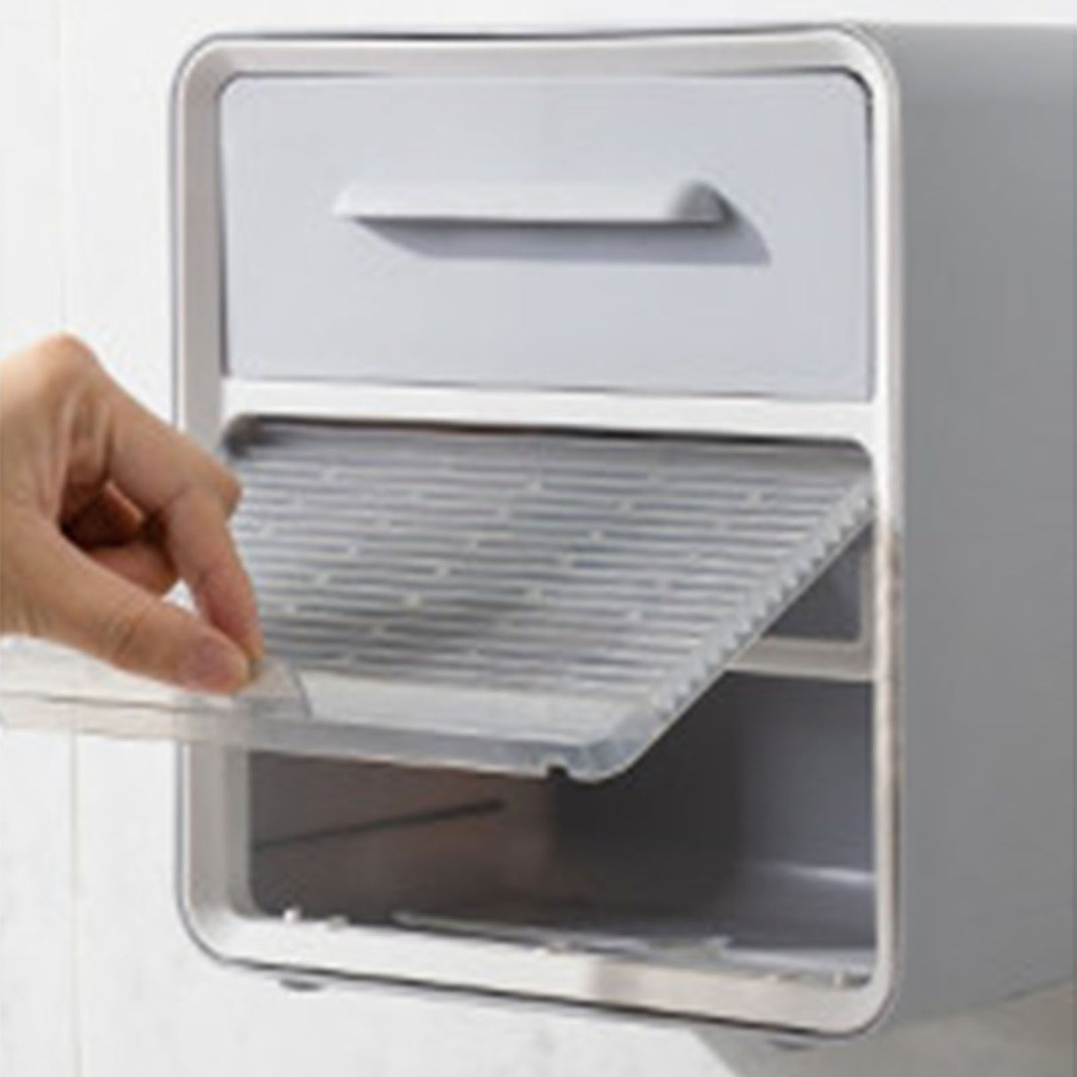 Toilet Paper Holder Wall Mount Waterproof Storage Box PP with Drawer for Bathroom Grey