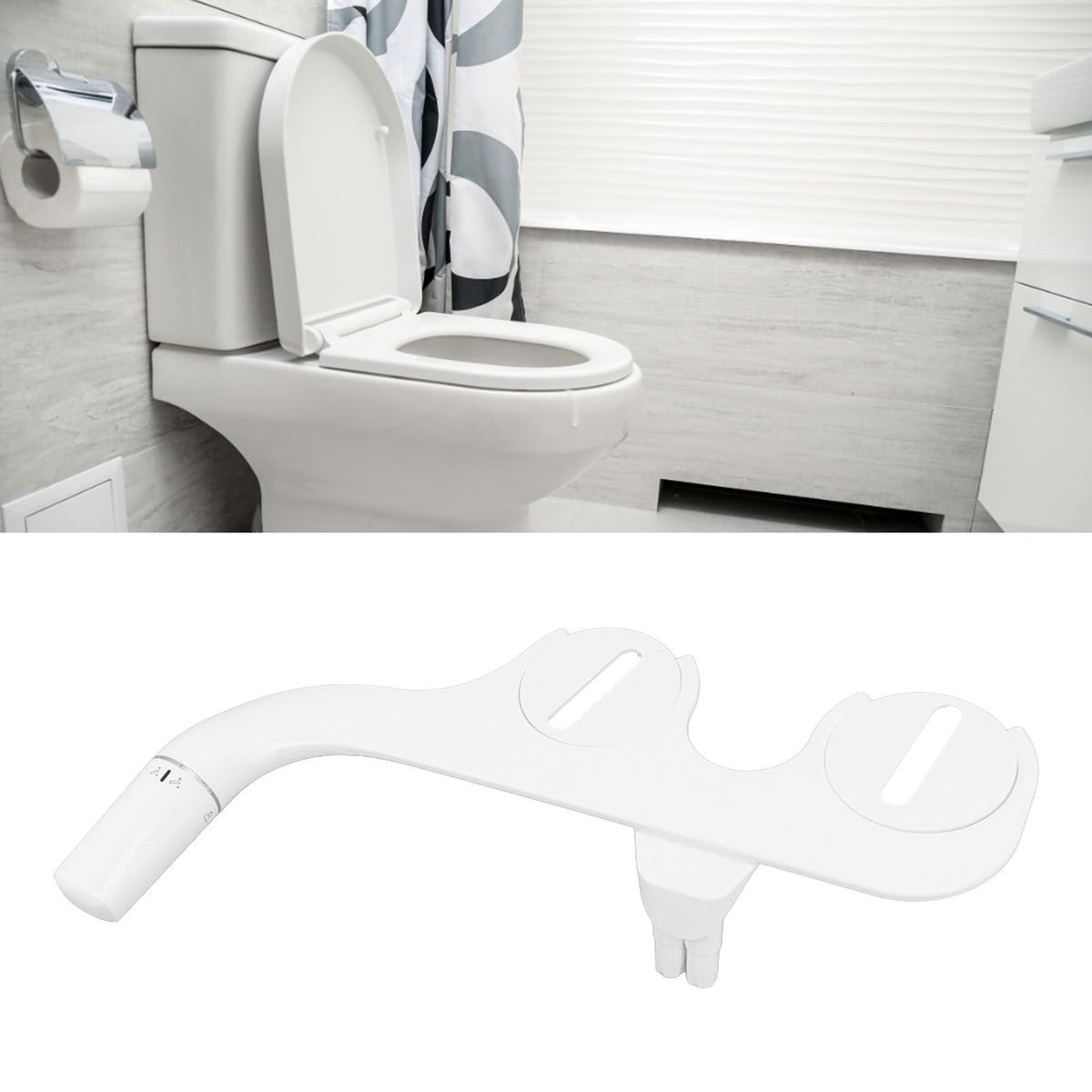 Ultra Slim Bidet Toilet Seat Attachment Dual Nozzle Self Cleaning Feminine Butt Wash Bidet Attachment 3/8 Inch Tee