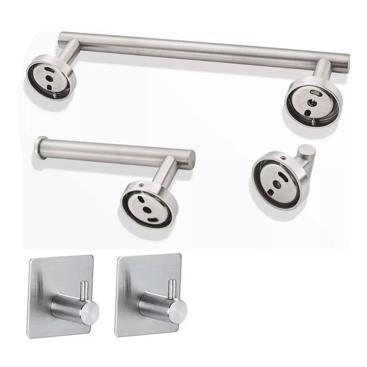 5 Pieces Bathroom Hardware Accessories Set Towel Rack Paper Holder Hook Adhesive Hook Multifunction Bathroom Set Silver