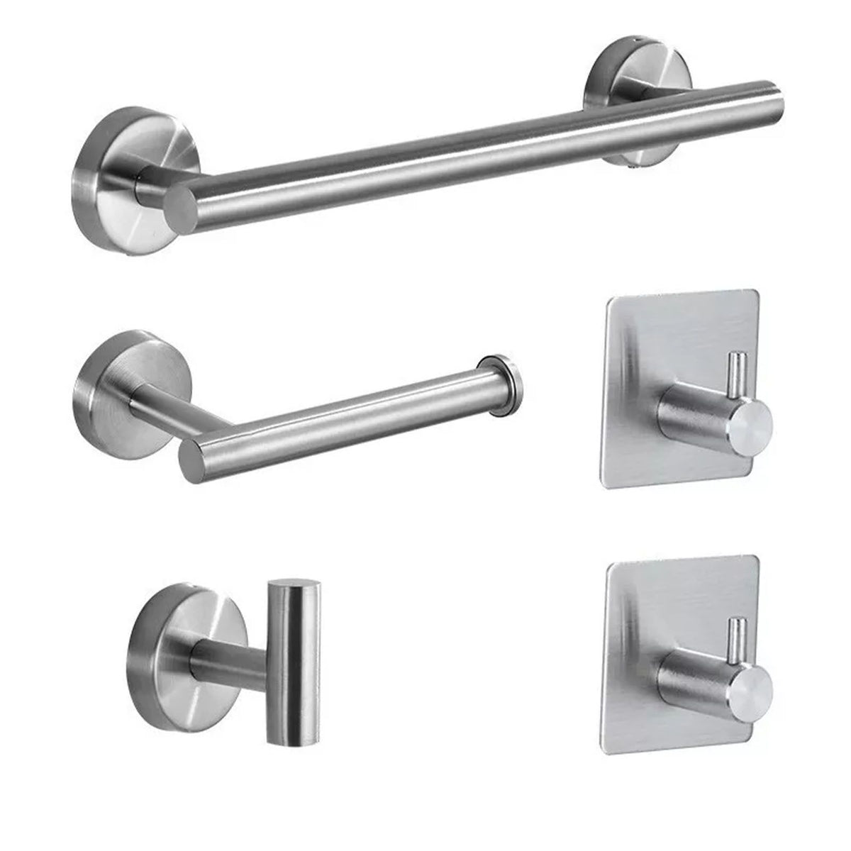5 Pieces Bathroom Hardware Accessories Set Towel Rack Paper Holder Hook Adhesive Hook Multifunction Bathroom Set Silver