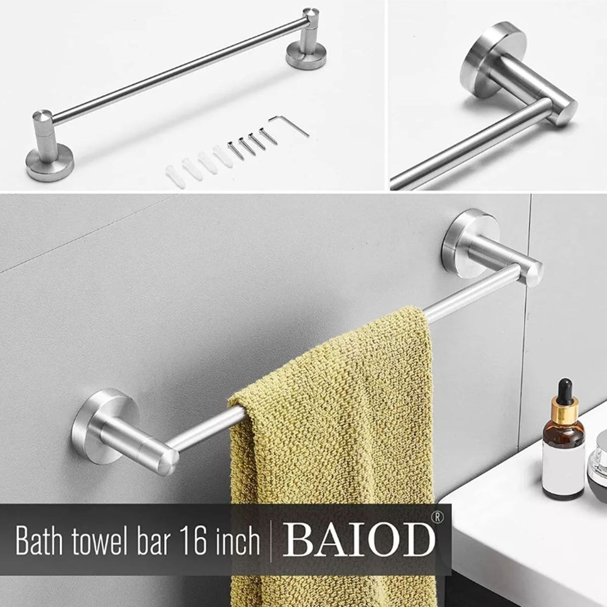 5 Pieces Bathroom Hardware Accessories Set Towel Rack Paper Holder Hook Adhesive Hook Multifunction Bathroom Set Silver