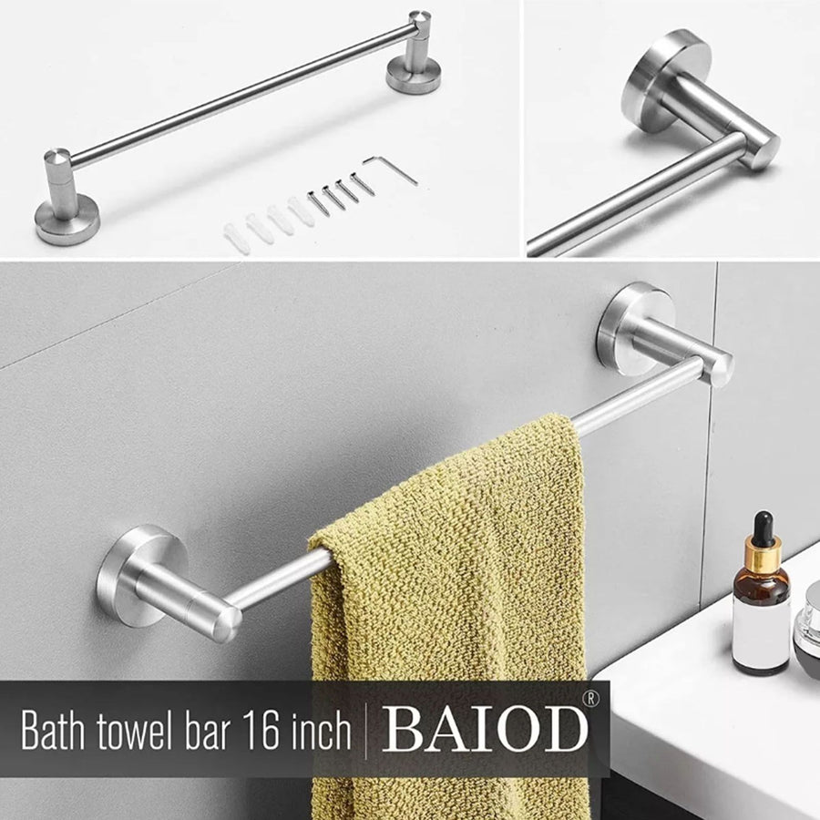 5 Pieces Bathroom Hardware Accessories Set Towel Rack Paper Holder Hook Adhesive Hook Multifunction Bathroom Set Silver