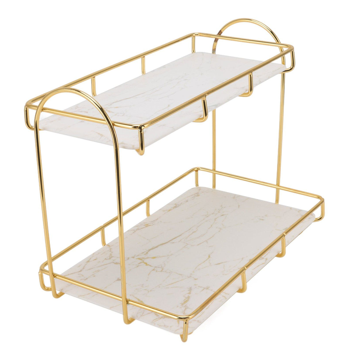 Bathroom Storage Rack Gold White 2 Tier Makeup Shelf Humanized Structure Anti Slip Counter Organizer S