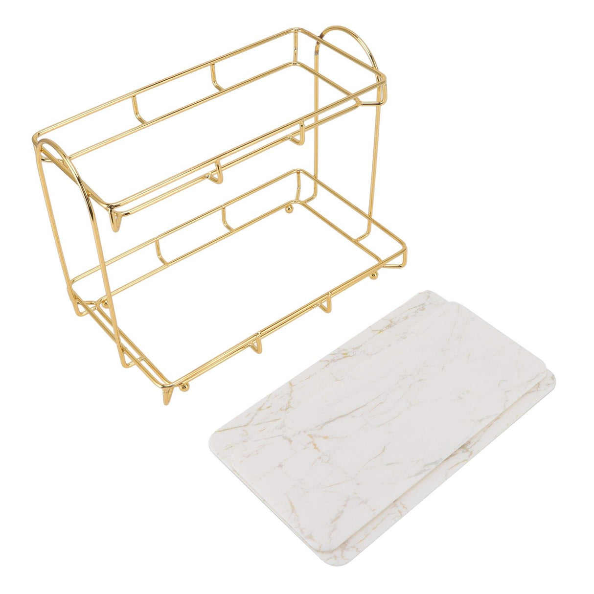 Bathroom Storage Rack Gold White 2 Tier Makeup Shelf Humanized Structure Anti Slip Counter Organizer S