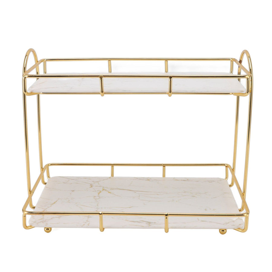 Bathroom Storage Rack Gold White 2 Tier Makeup Shelf Humanized Structure Anti Slip Counter Organizer L