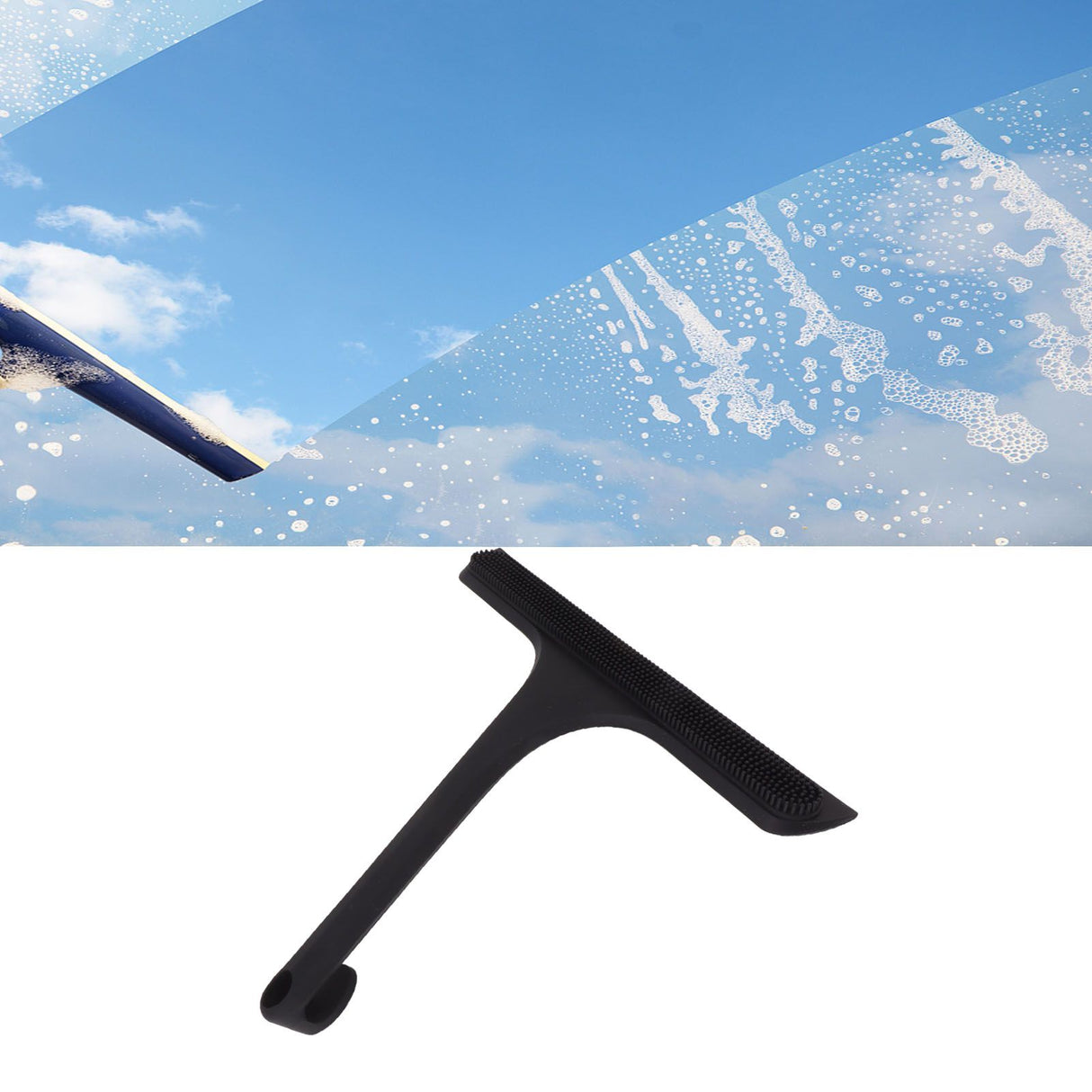 Glass Wiper with Non Slip Handle Silicone Window Cleaner Squeegee for Bathroom Windows Kitchen Mirror Black