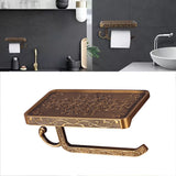 Black Paper Roll Rack with Phone Storage Shelf Aluminum Vintage Toilet Paper Towel Holder for Bathroom Gold - Rear View