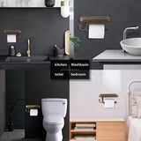Black Paper Roll Rack with Phone Storage Shelf Aluminum Vintage Toilet Paper Towel Holder for Bathroom Gold