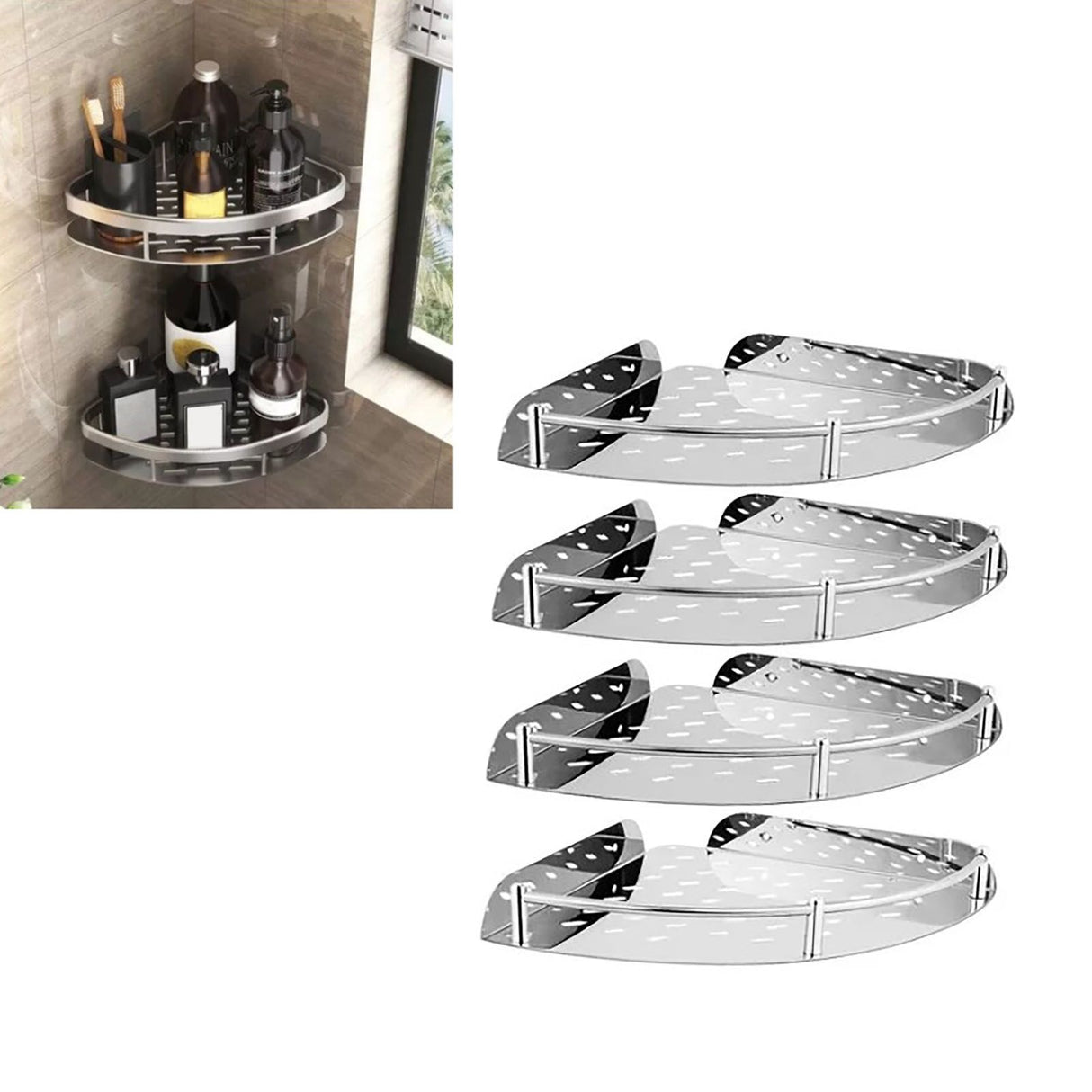 4 Pcs Corner Shower Shelf Stainless Steel Strong Load Bearing Space Saving Wall Mounted Bathroom Rack