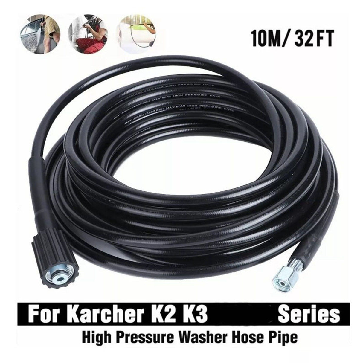 High Pressure Water Hose Rubber Flexible Explosion Proof Washer Pipe for Home Garden 10m