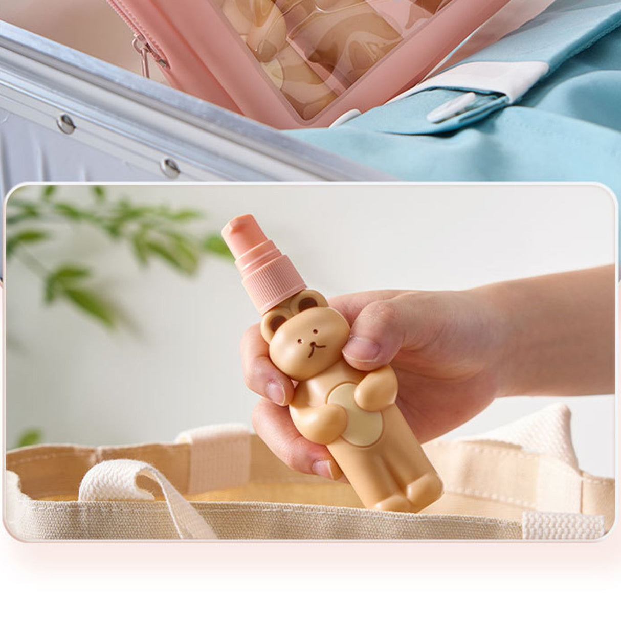 Travel Bottles Kit Cute Bear Look Delicate Easy Press Empty Spray Bottle with Waterproof Storage Bag for Business Trips 2 Press Bottle 1 Spray Bottle Free Size