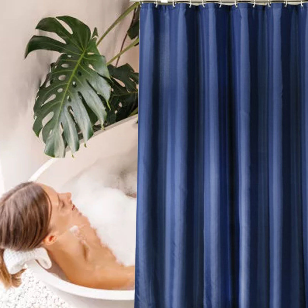 Waterproof Shower Curtain with Hooks Modern Thicken Polyester Shower Curtain for Home Hotel Bathroom Dark Blue