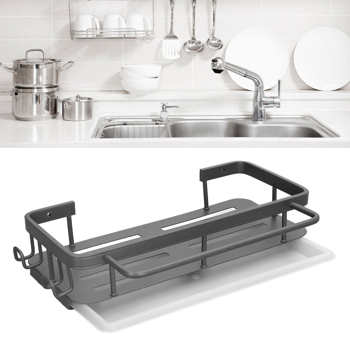 Kitchen Wall Mounted Sink Shelf Punching Free Rustproof Over Sink Dish Drying Rack for Home