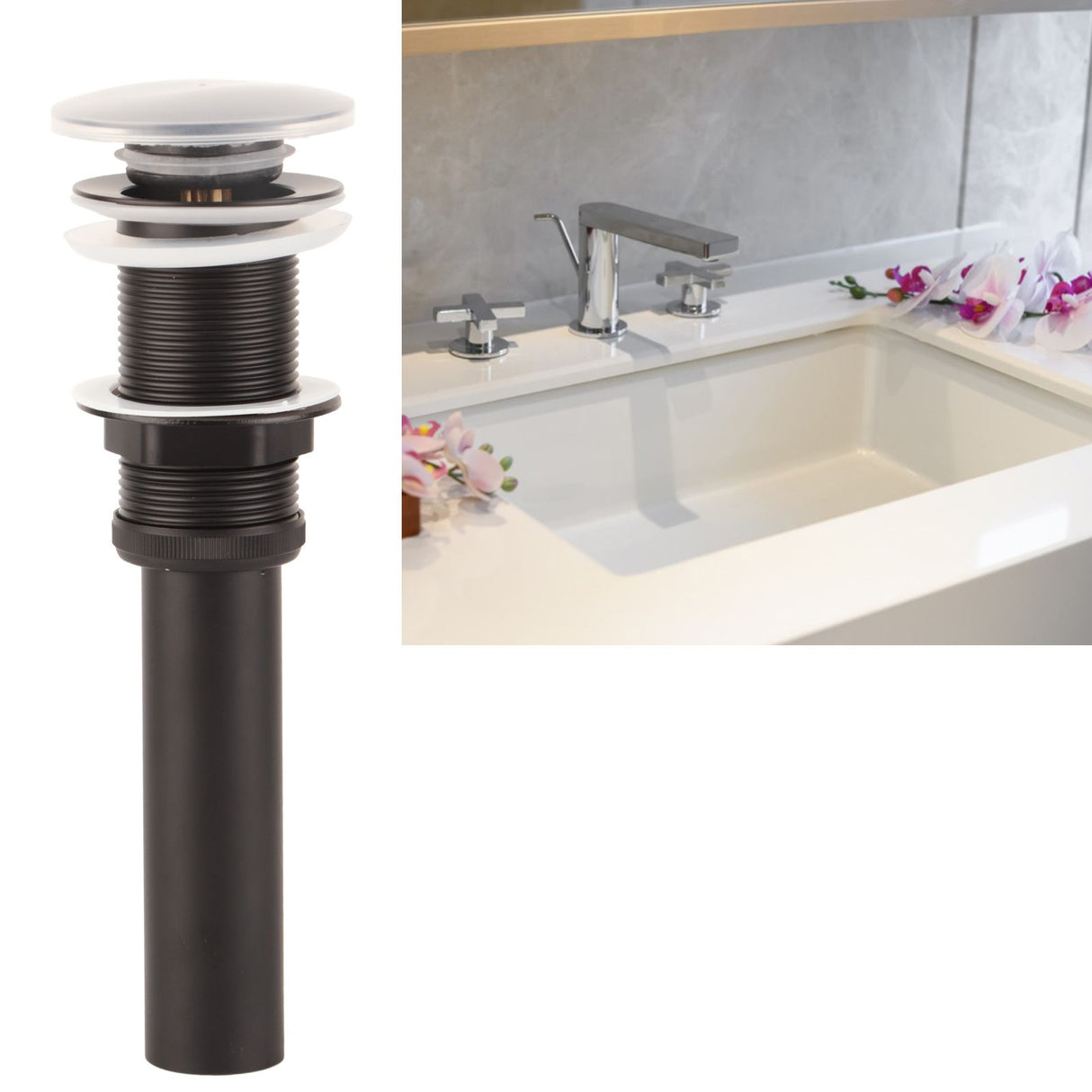 Stainless Steel Bathroom Sink Drain Rustproof Anti Clog Pop Up Drain Stopper Matte Black