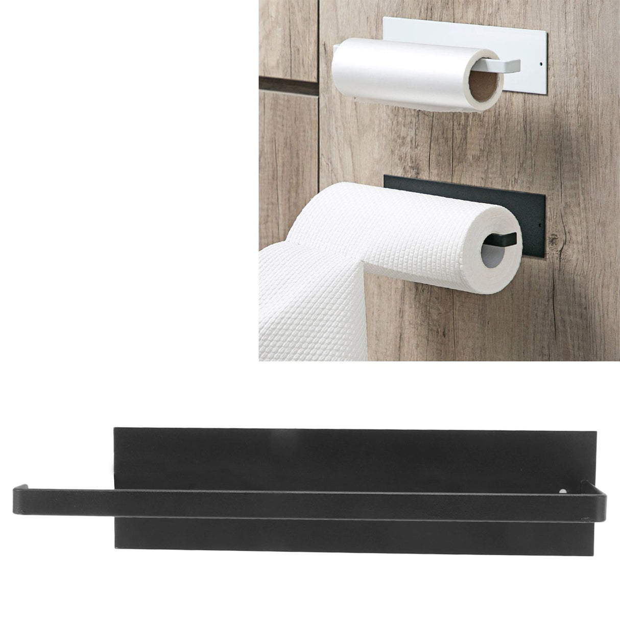 Paper Towel Holder Elegant Simple Heavy Duty Self Adhesive Paper Towel Roll Rack for Kitchen Bathroom Cabinets Black