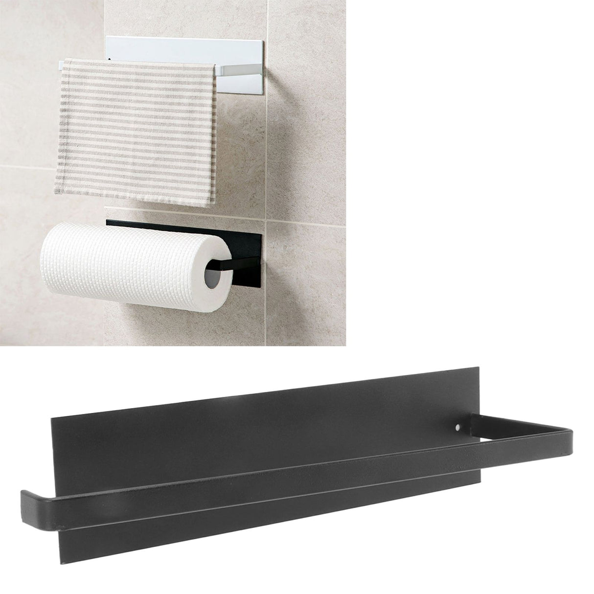 Paper Towel Holder Elegant Simple Heavy Duty Self Adhesive Paper Towel Roll Rack for Kitchen Bathroom Cabinets Black