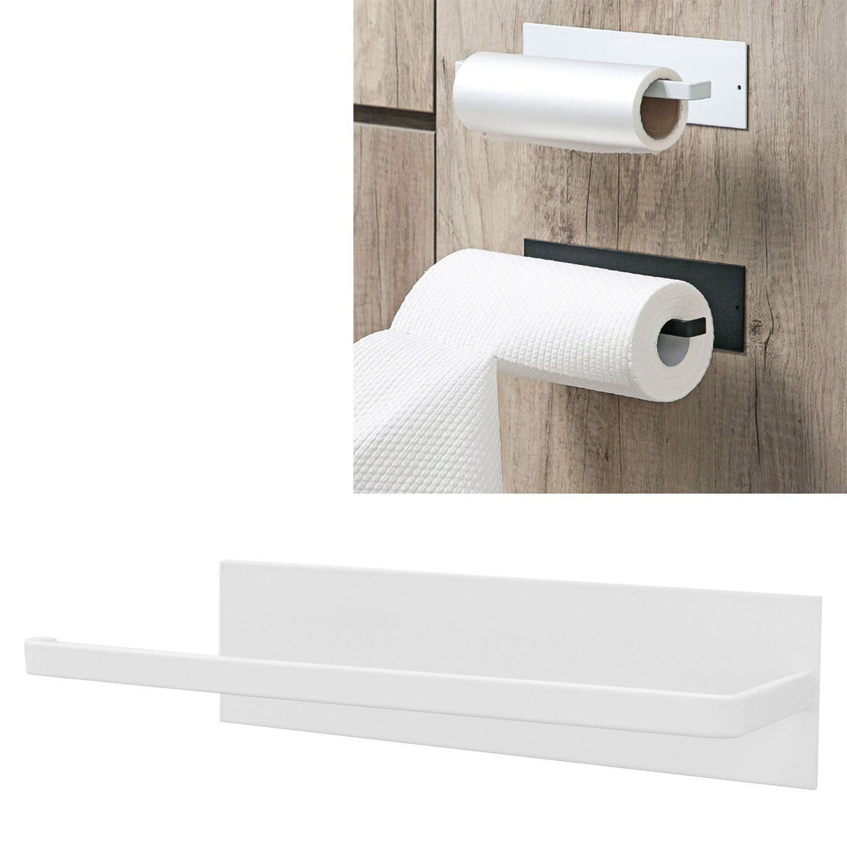 Paper Towel Holder Elegant Simple Heavy Duty Self Adhesive Paper Towel Roll Rack for Kitchen Bathroom Cabinets White