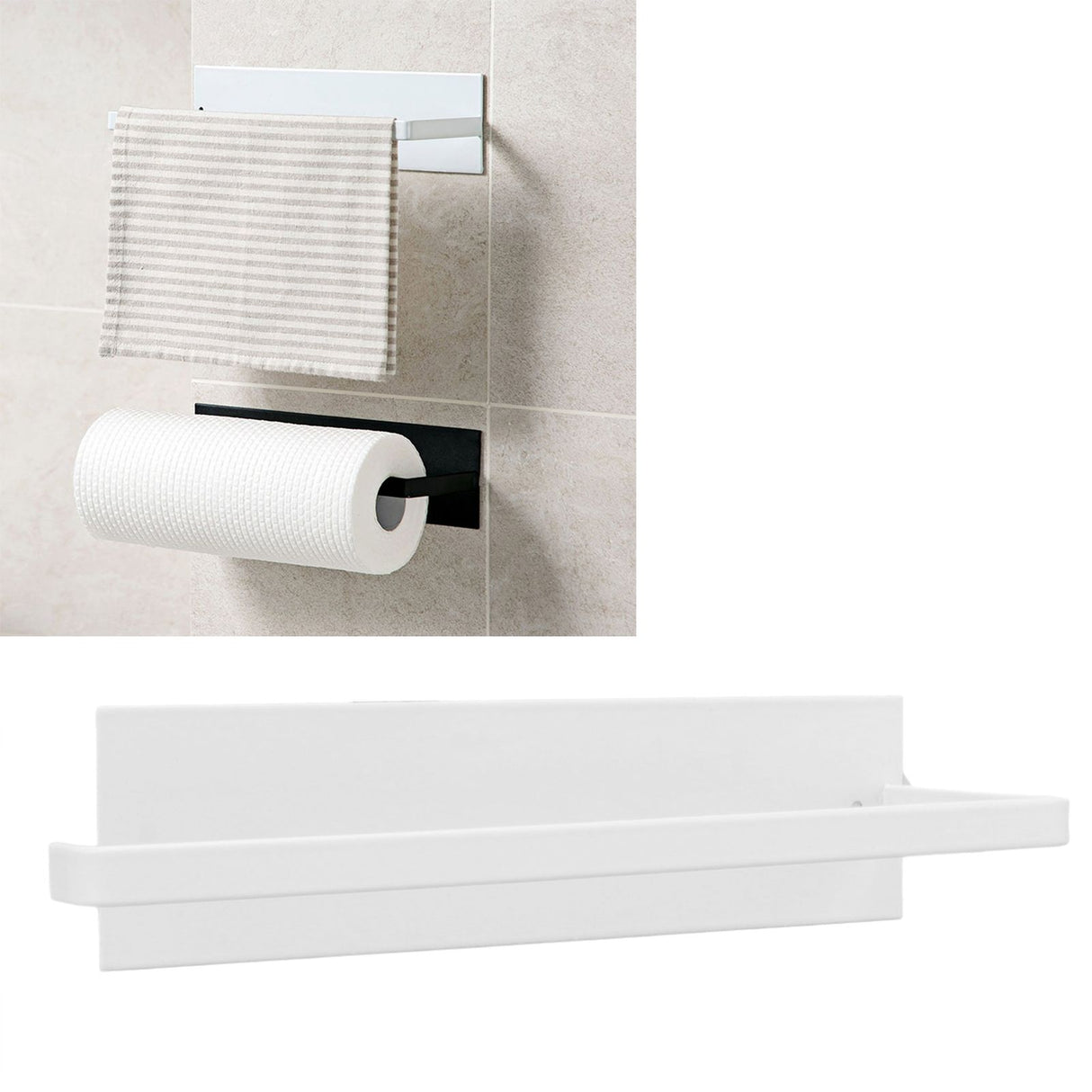 Paper Towel Holder Elegant Simple Heavy Duty Self Adhesive Paper Towel Roll Rack for Kitchen Bathroom Cabinets White