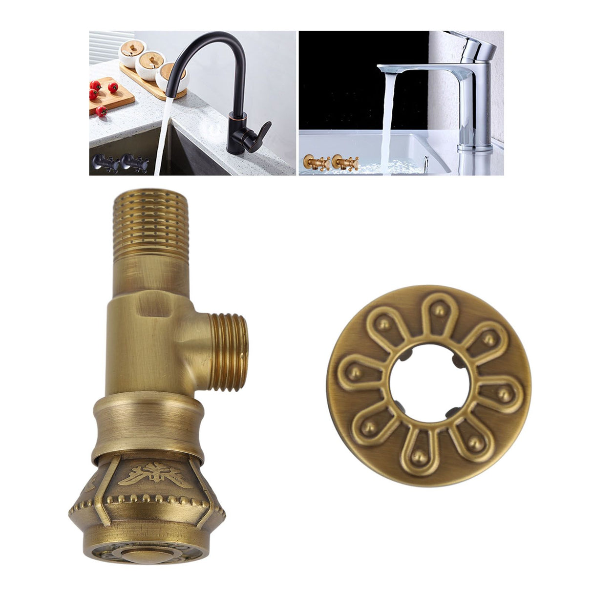 Angle Valve Vintage European Style Brass Cold Hot Water Stop Valve for Water Sink Bathroom Toilet Kitchen