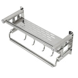 15.7in Bathroom Shelf Wall Mounted 201 Stainless Steel Waterproof Corrosion Prevention Towel Rack with Hooks for Shower