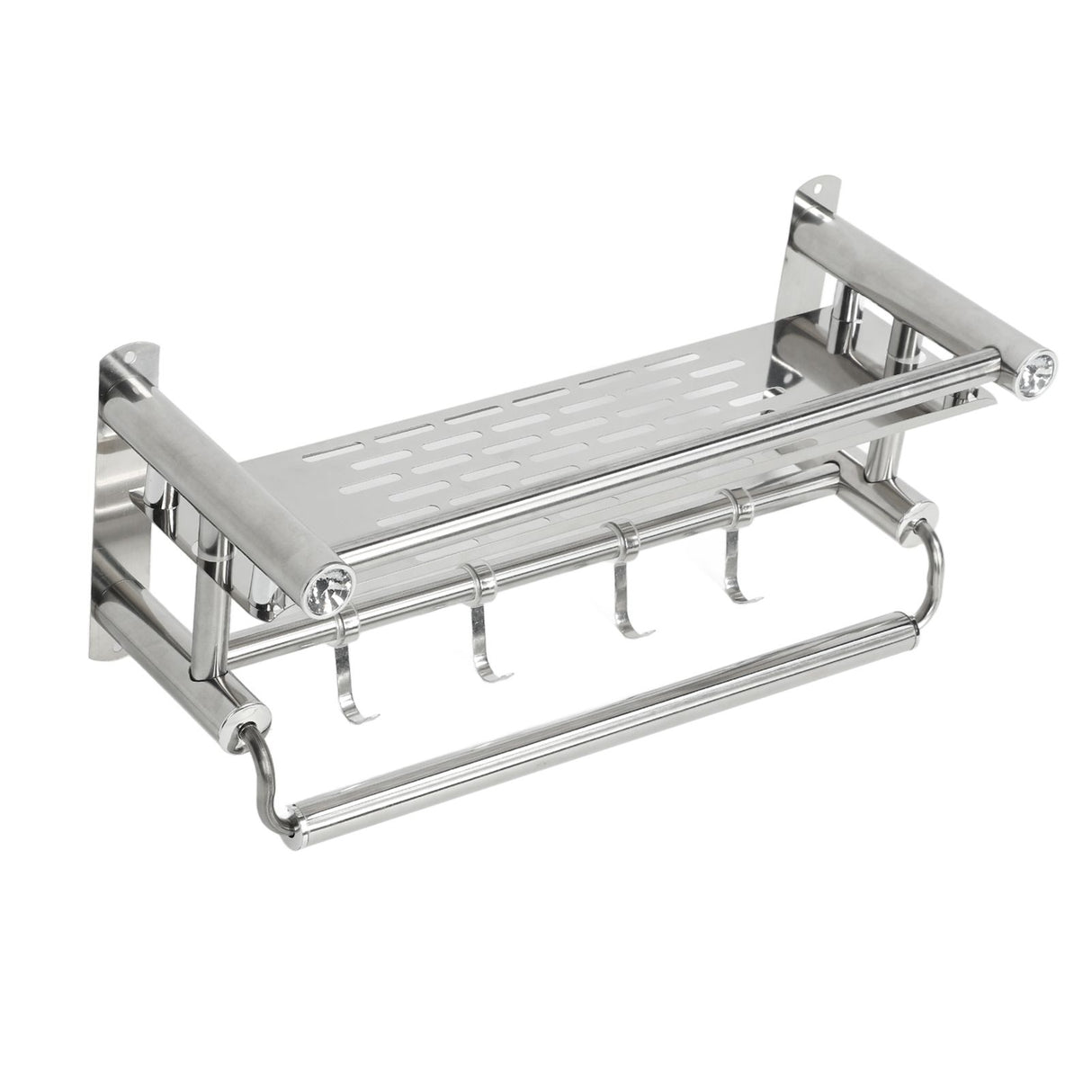 15.7in Bathroom Shelf Wall Mounted 201 Stainless Steel Waterproof Corrosion Prevention Towel Rack with Hooks for Shower