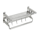 15.7in Bathroom Shelf Wall Mounted 201 Stainless Steel Waterproof Corrosion Prevention Towel Rack with Hooks for Shower - Side View
