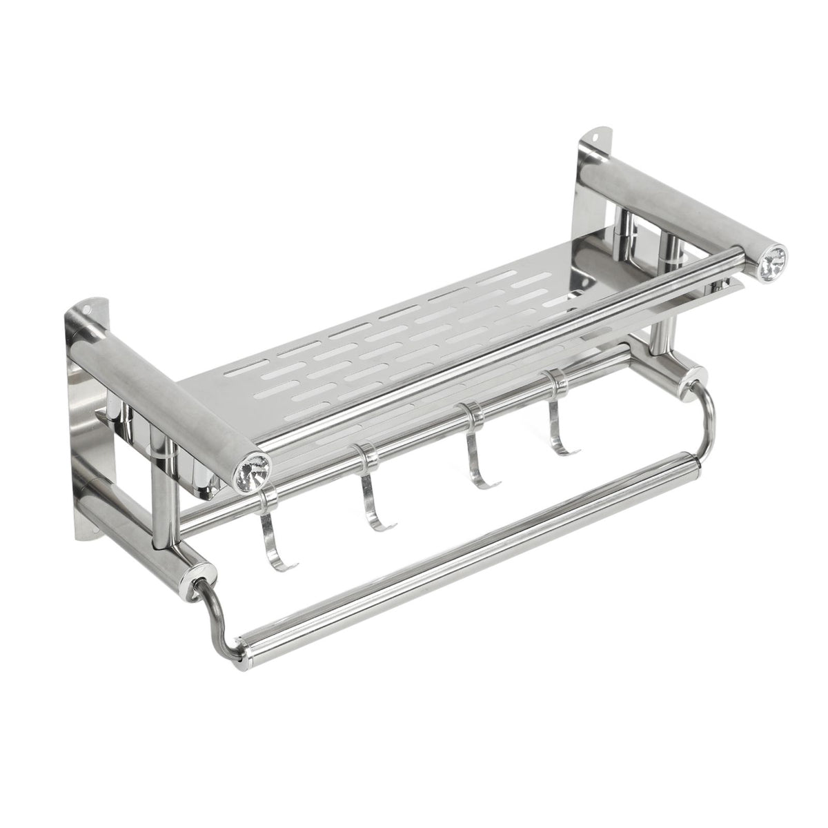 15.7in Bathroom Shelf Wall Mounted 201 Stainless Steel Waterproof Corrosion Prevention Towel Rack with Hooks for Shower