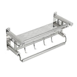 15.7in Bathroom Shelf Wall Mounted 201 Stainless Steel Waterproof Corrosion Prevention Towel Rack with Hooks for Shower