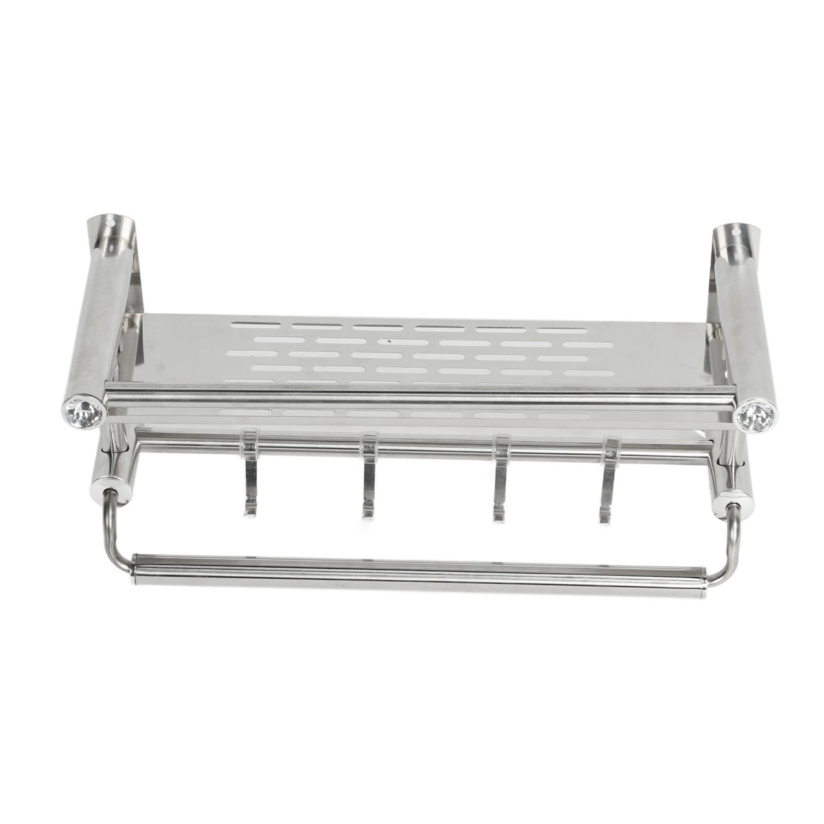 15.7in Bathroom Shelf Wall Mounted 201 Stainless Steel Waterproof Corrosion Prevention Towel Rack with Hooks for Shower
