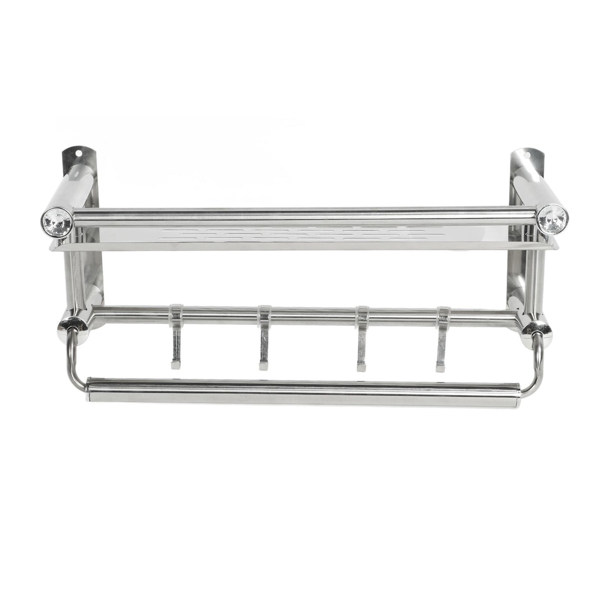 15.7in Bathroom Shelf Wall Mounted 201 Stainless Steel Waterproof Corrosion Prevention Towel Rack with Hooks for Shower