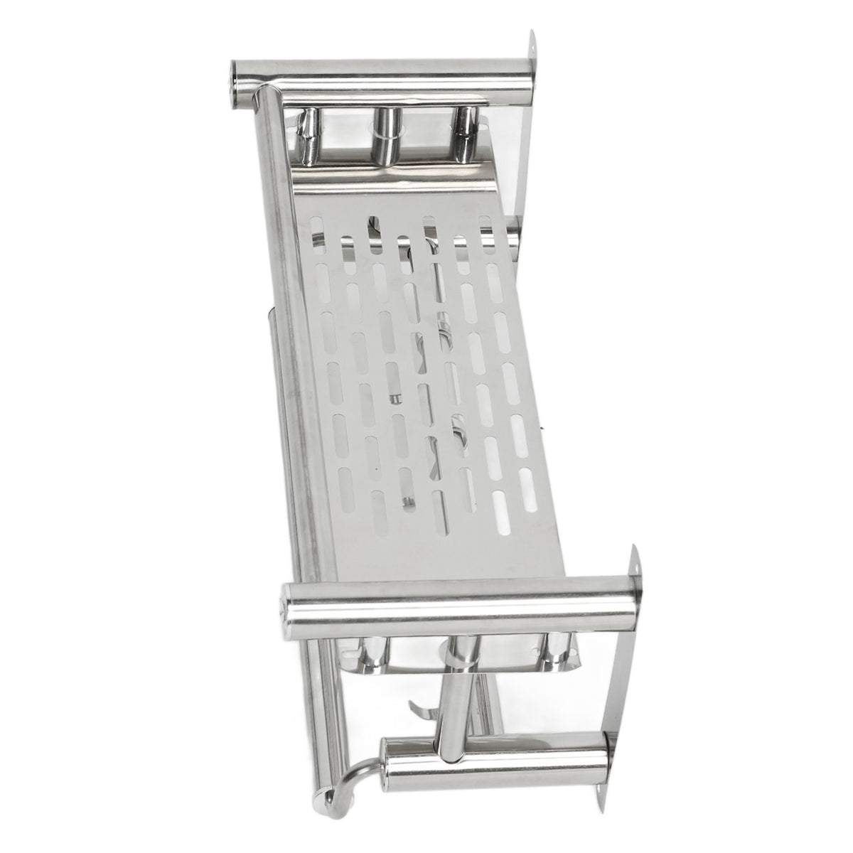 15.7in Bathroom Shelf Wall Mounted 201 Stainless Steel Waterproof Corrosion Prevention Towel Rack with Hooks for Shower