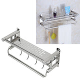 15.7in Bathroom Shelf Wall Mounted 201 Stainless Steel Waterproof Corrosion Prevention Towel Rack with Hooks for Shower - Extra Image