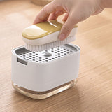 Soap Dispenser with Sponge Holder PP PET Press Type Soap Box for Cloth Dish Kitchen Cleaning White - Rear View