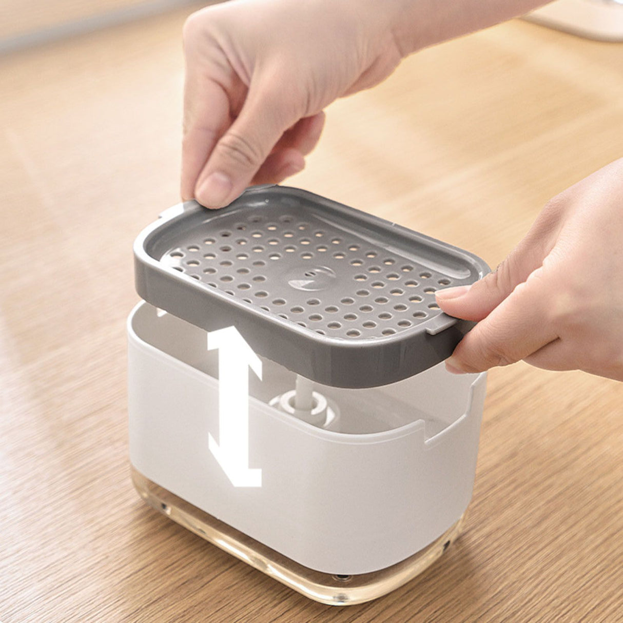 Soap Dispenser with Sponge Holder PP PET Press Type Soap Box for Cloth Dish Kitchen Cleaning White