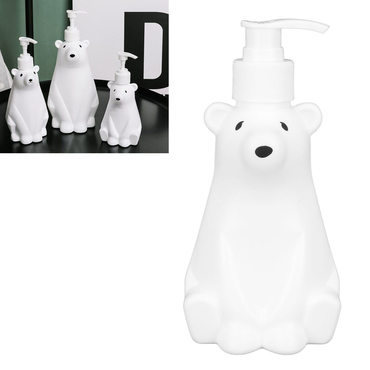 Shampoo Dispenser White Bear Style Pump Type Durable PP PE Widely Used Shower Bottles for Bathroom Washroom Toilet S(6.5x2.9in)