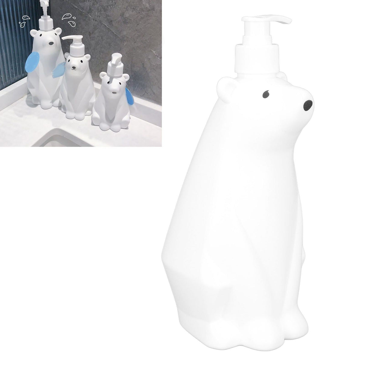 Shampoo Dispenser White Bear Style Pump Type Durable PP PE Widely Used Shower Bottles for Bathroom Washroom Toilet L(9.2x11.6in)
