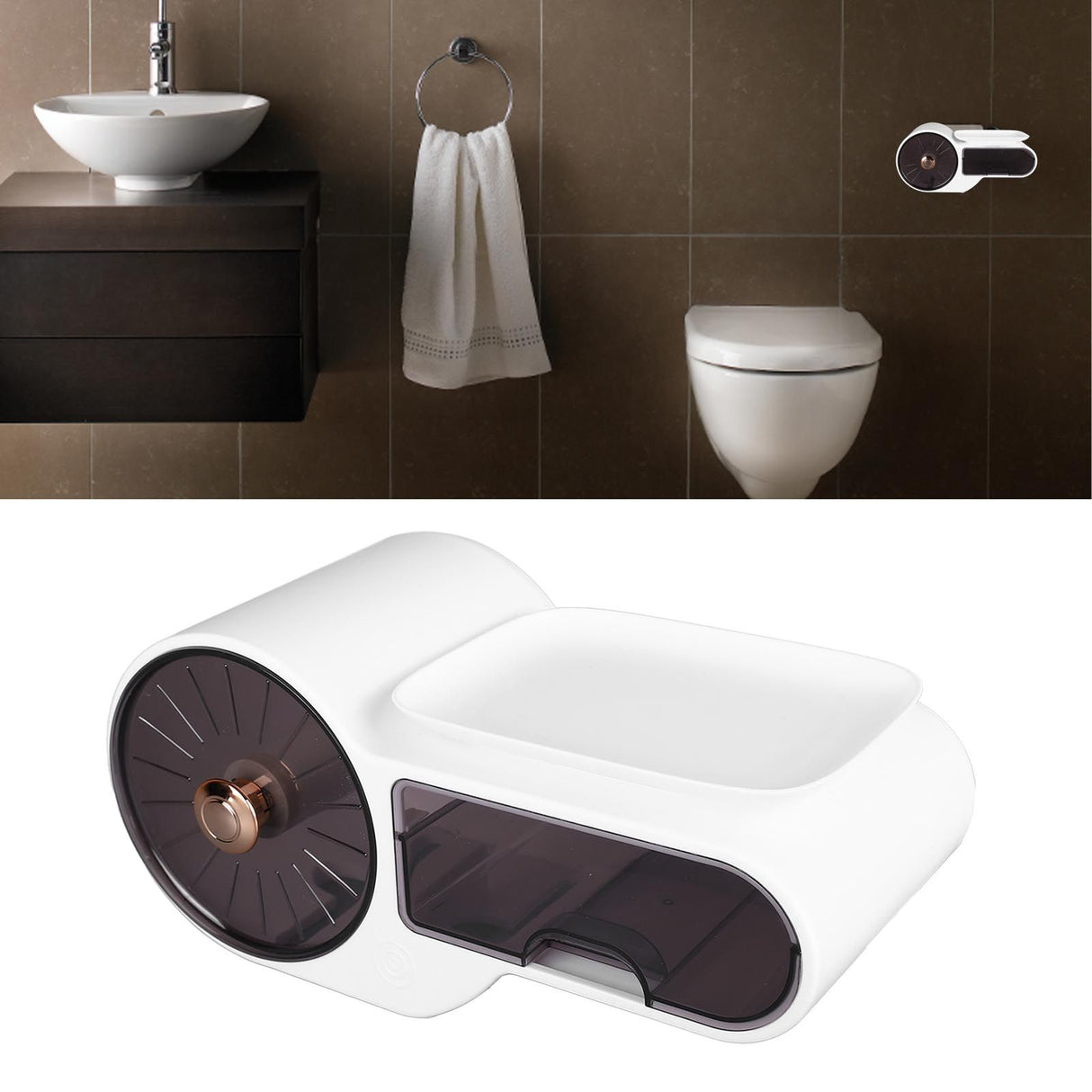 Wall Mounted Tissue Box Cover Plastic Waterproof Multifunctional Punch Free Toilet Paper Holder for Bathroom Kitchen White