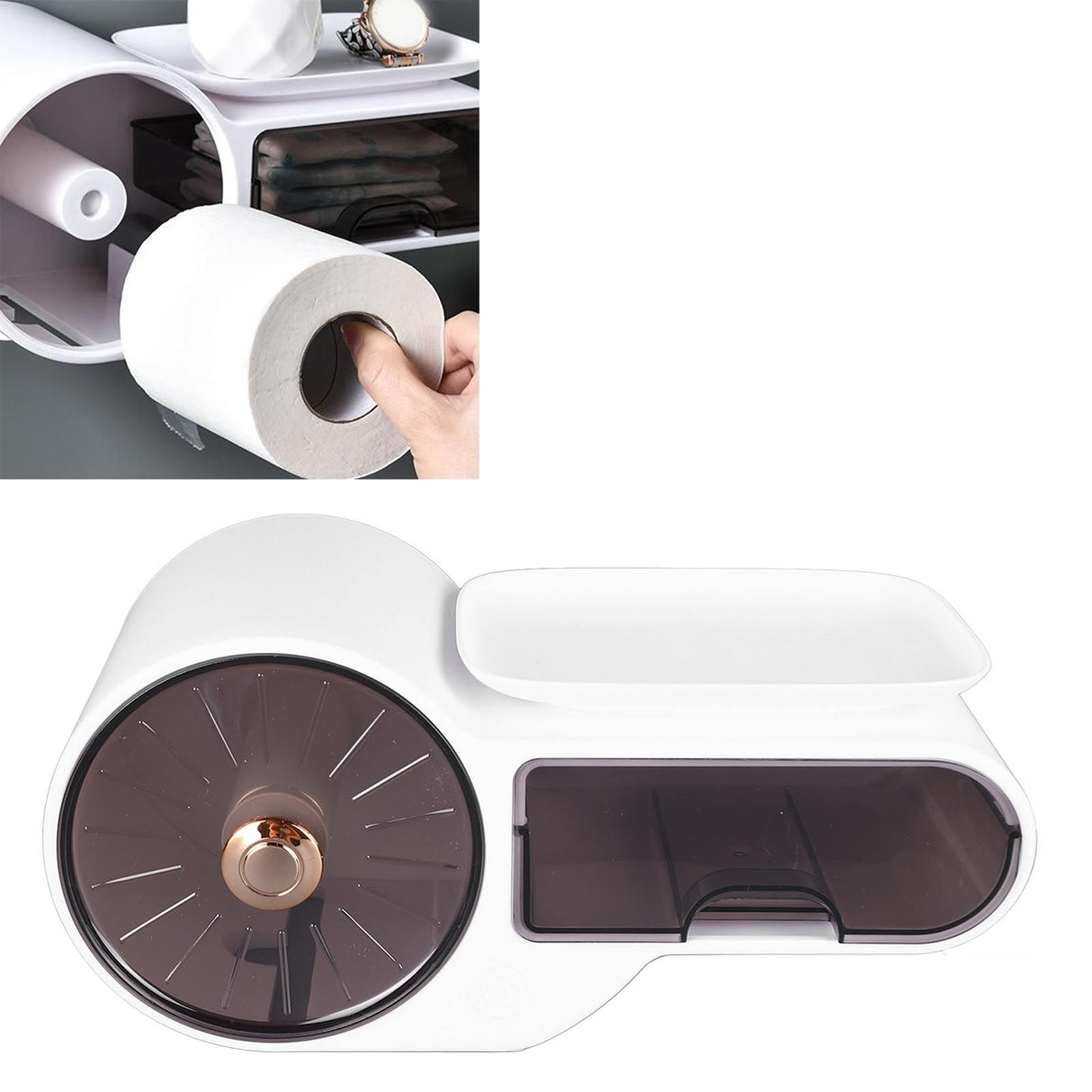 Wall Mounted Tissue Box Cover Plastic Waterproof Multifunctional Punch Free Toilet Paper Holder for Bathroom Kitchen White