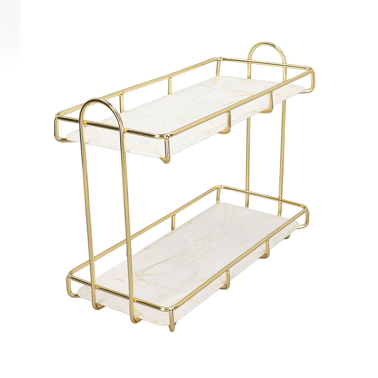 2 Tier Bathroom Shelf Countertop Standing Shelf with Partition Cosmetic Storage Rack Holder Gold Small 31x23cm