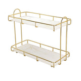 2 Tier Bathroom Shelf Countertop Standing Shelf with Partition Cosmetic Storage Rack Holder Gold Small 31x23cm - Rear View