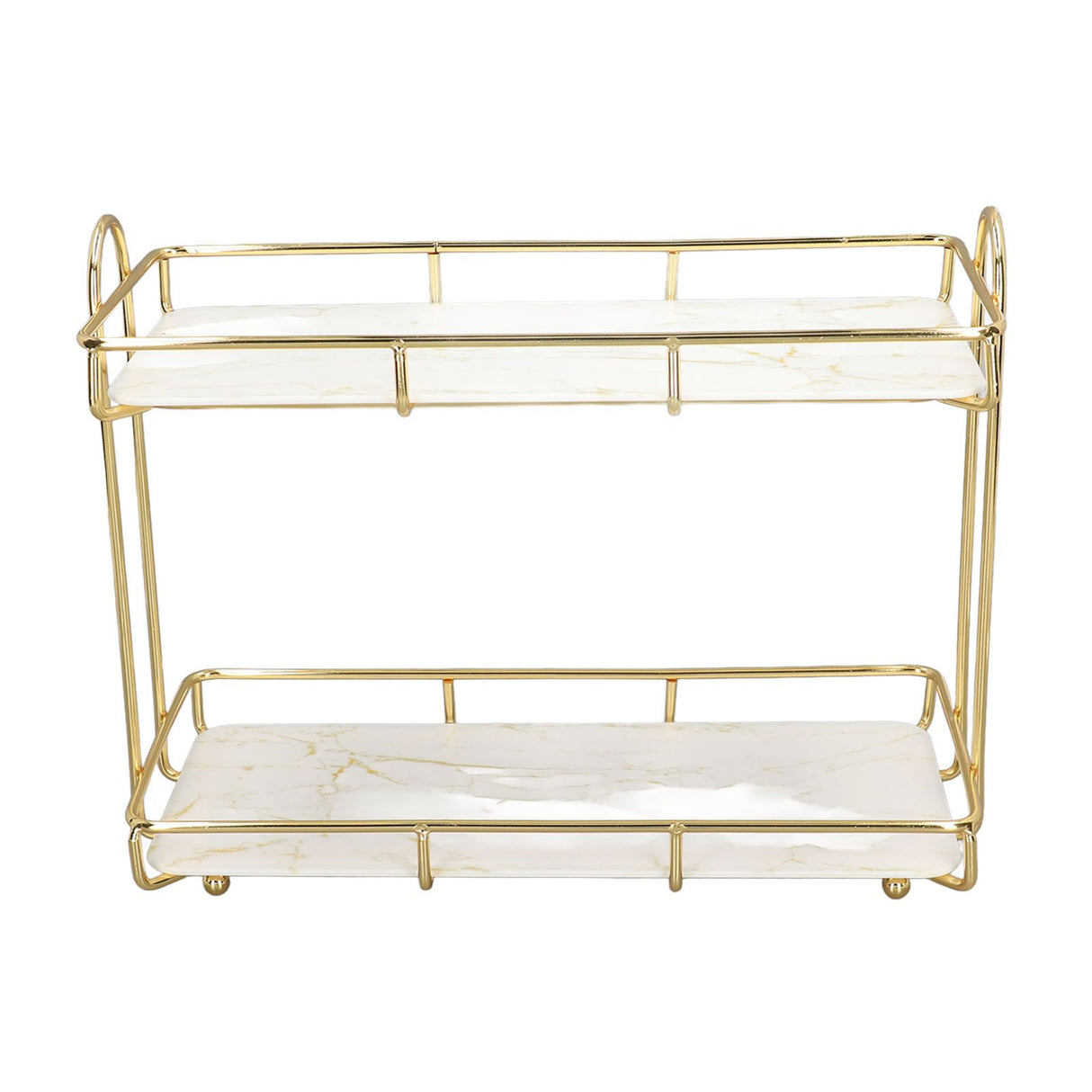 2 Tier Bathroom Shelf Countertop Standing Shelf with Partition Cosmetic Storage Rack Holder Gold Small 31x23cm