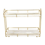 2 Tier Bathroom Shelf Countertop Standing Shelf with Partition Cosmetic Storage Rack Holder Gold Small 31x23cm - Close-Up Angle