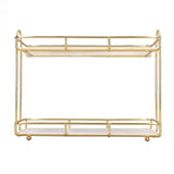 2 Tier Bathroom Shelf Countertop Standing Shelf with Partition Cosmetic Storage Rack Holder Gold Small 31x23cm