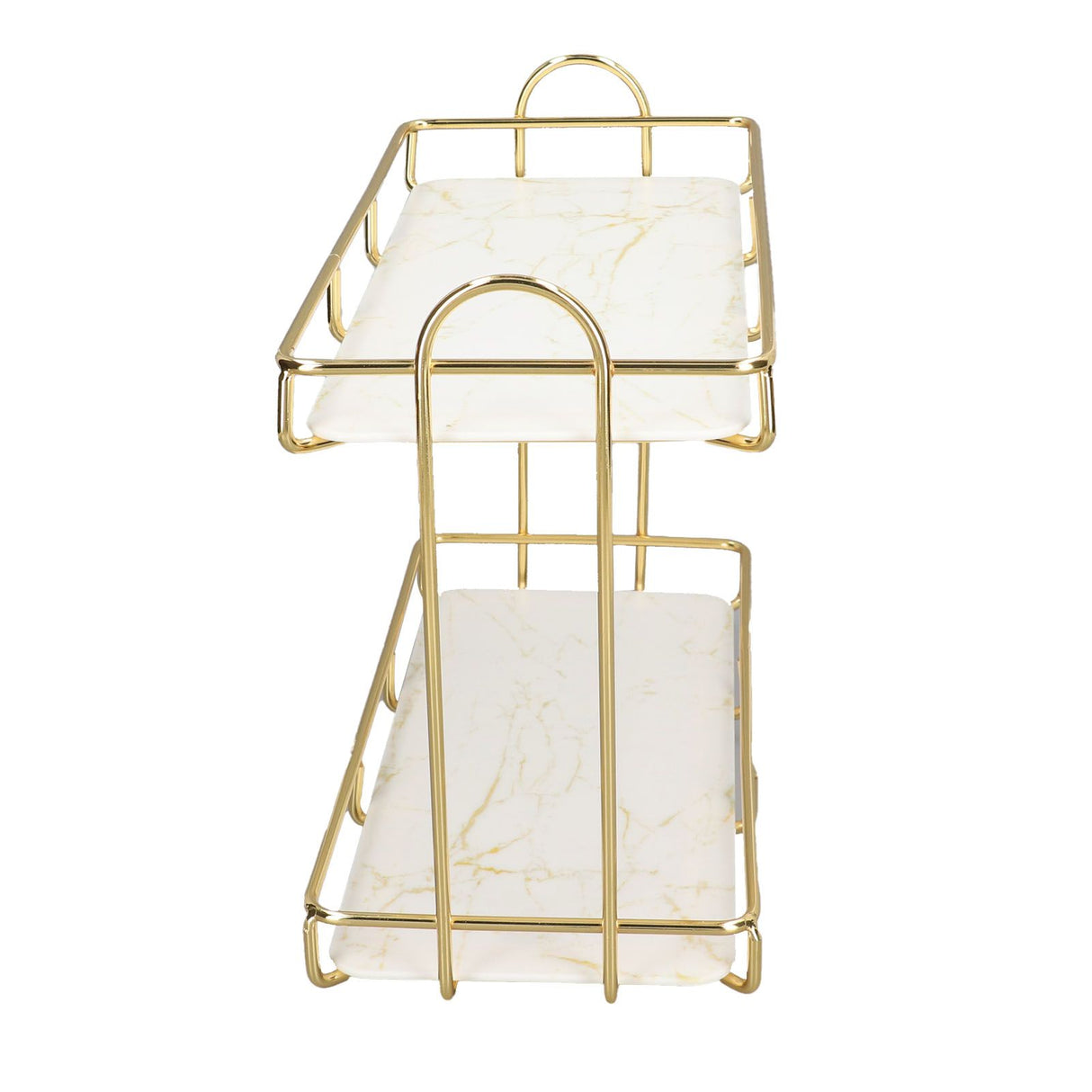 2 Tier Bathroom Shelf Countertop Standing Shelf with Partition Cosmetic Storage Rack Holder Gold Small 31x23cm