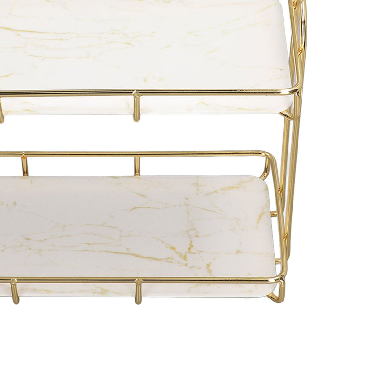 2 Tier Bathroom Shelf Countertop Standing Shelf with Partition Cosmetic Storage Rack Holder Gold Small 31x23cm