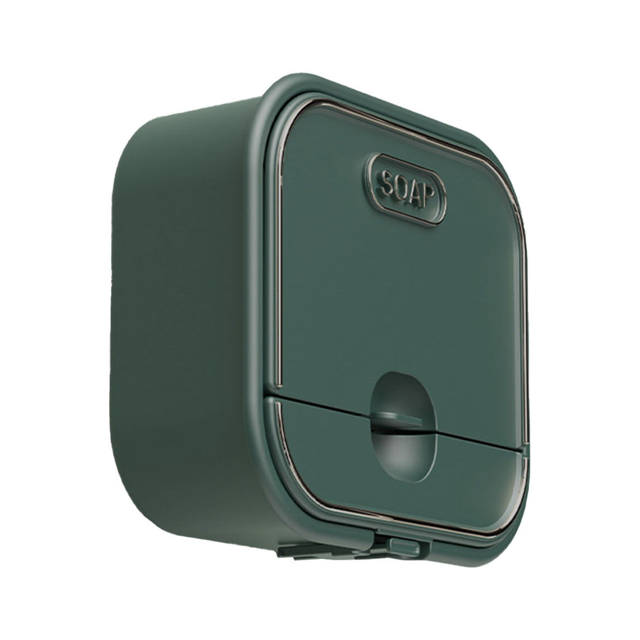Home Soap Box Non Perforated Wall Mounted Draining Soap Box Flip Cover Bathroom Soap Box Dark Green
