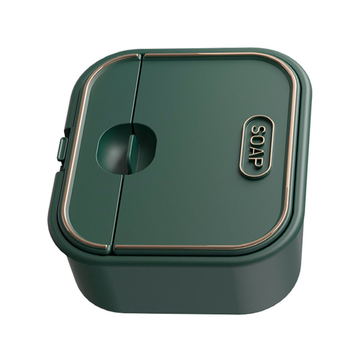 Home Soap Box Non Perforated Wall Mounted Draining Soap Box Flip Cover Bathroom Soap Box Dark Green