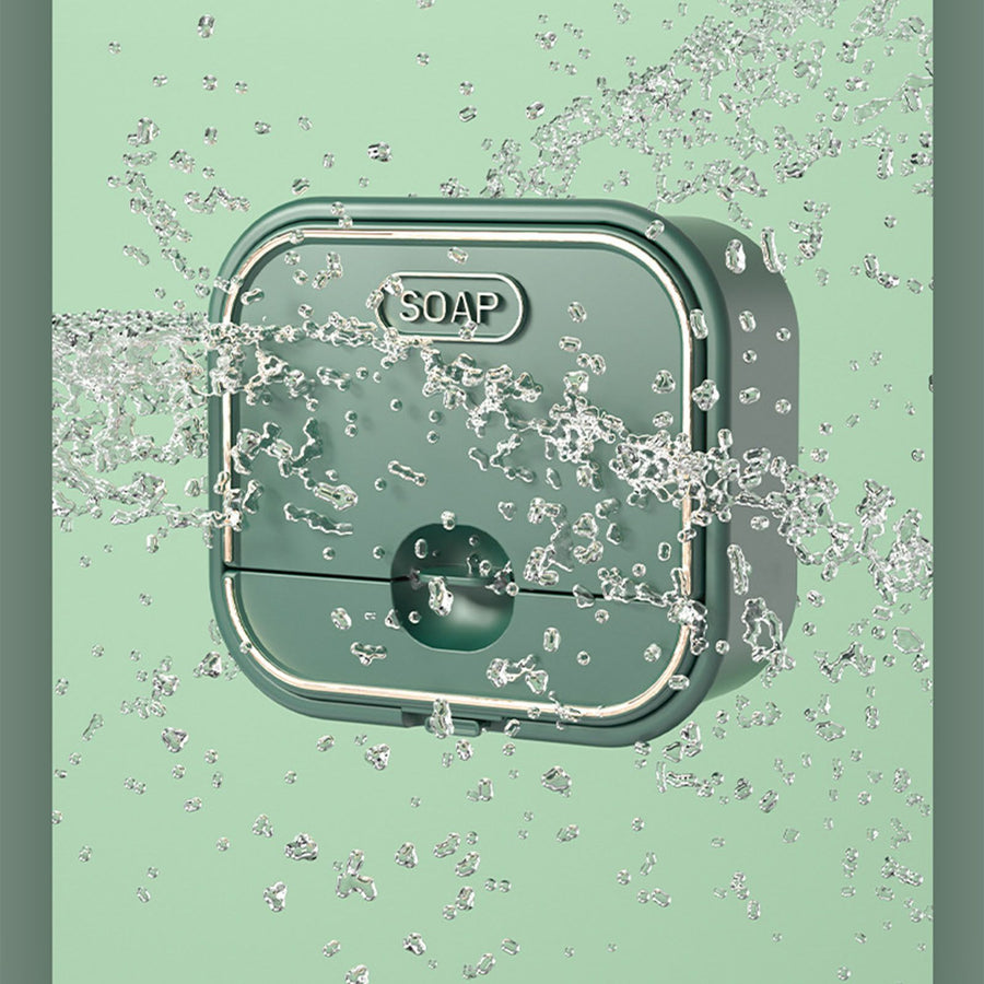 Home Soap Box Non Perforated Wall Mounted Draining Soap Box Flip Cover Bathroom Soap Box Dark Green